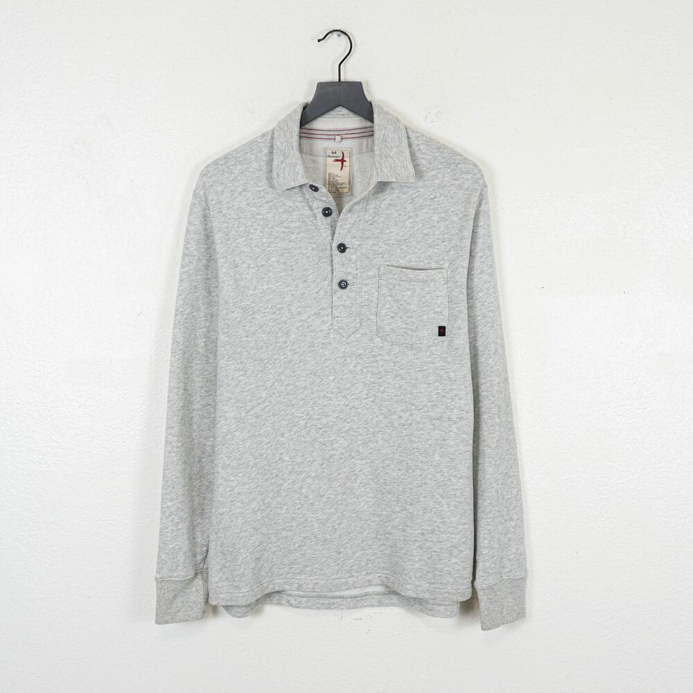 Relwen Men's Frenchloop Long Sleeve Polo Stone Heather gray Medium